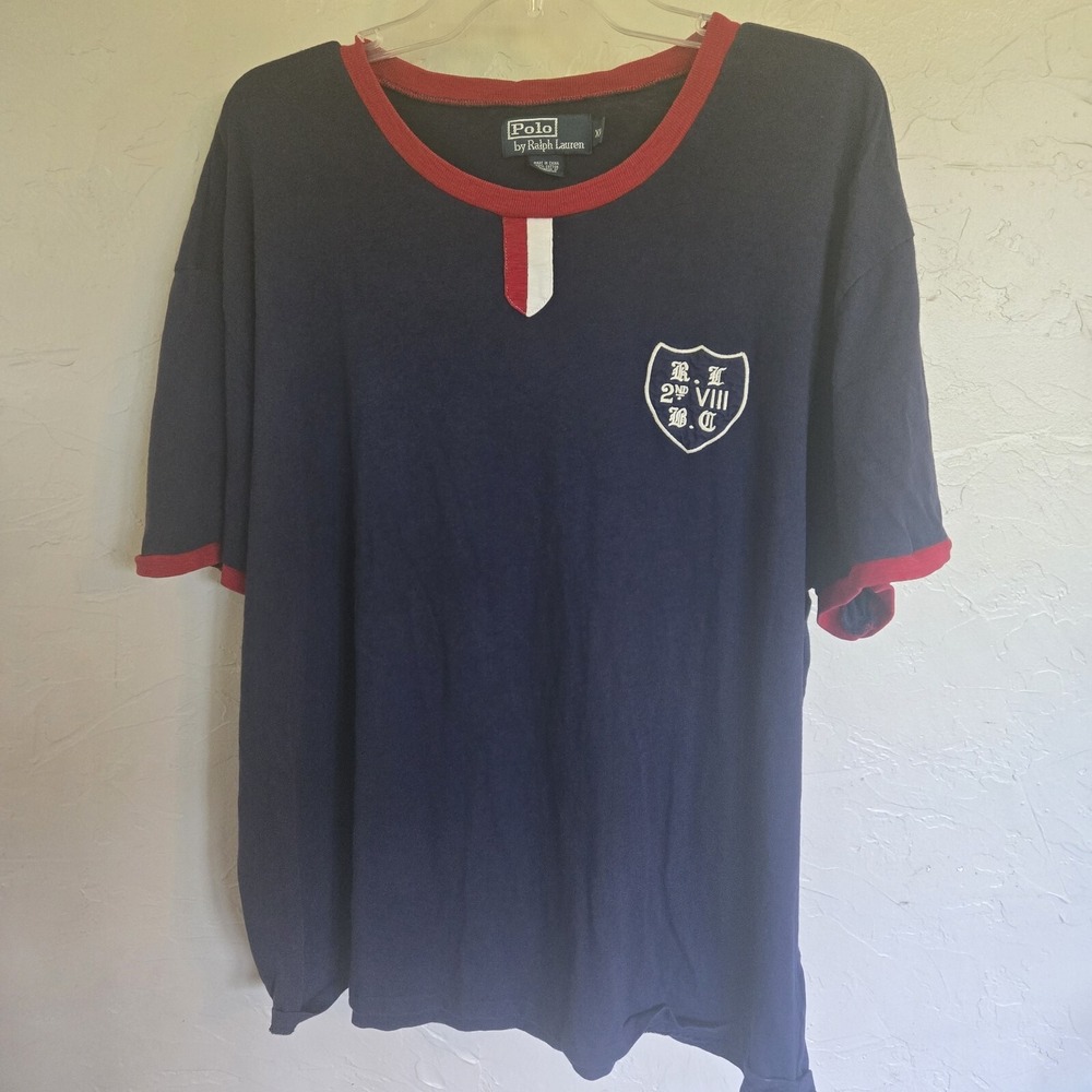 RARE VTG Polo Ralph Lauren Cotton Tshirt XXL Blokecore Football Soccer Rugby